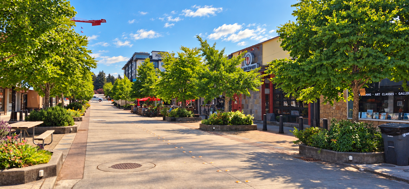 AI-enhanced view of Main Street in downtown Bothell, based on a photograph by Traininteriorguy