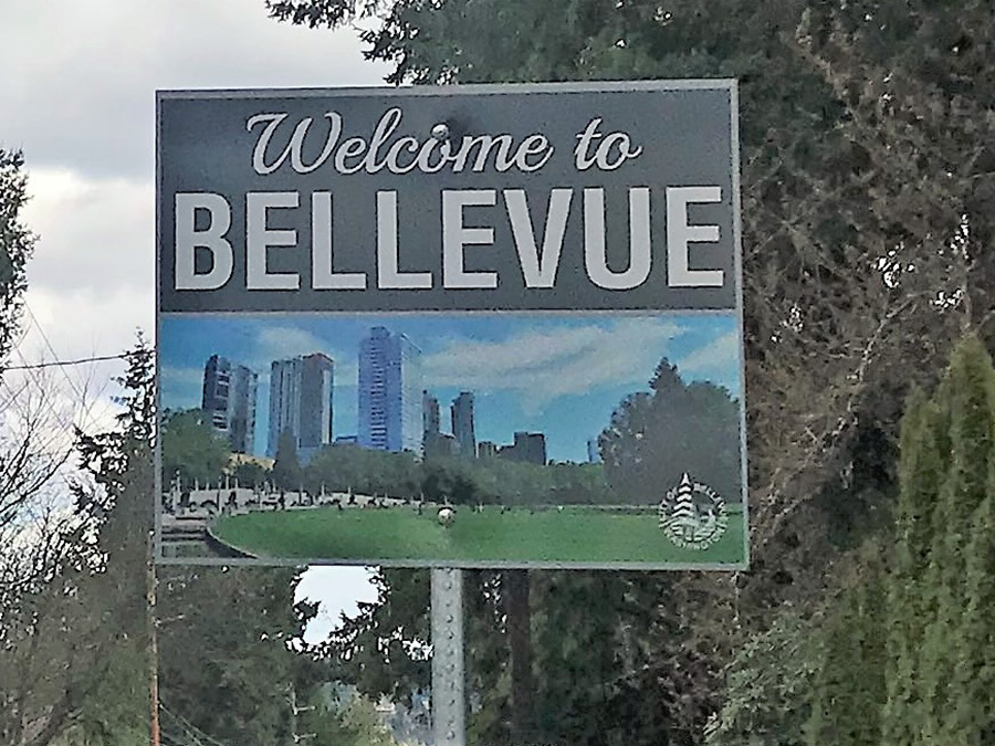 Welcome to Bellevue, Washington sign.
