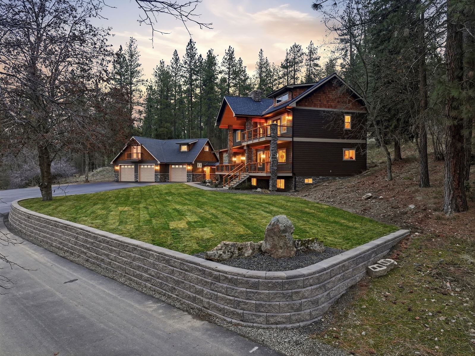 Twilight exterior of 13827 E 46th Ave in the Spokane Valley area of Spokane, WA 99206.