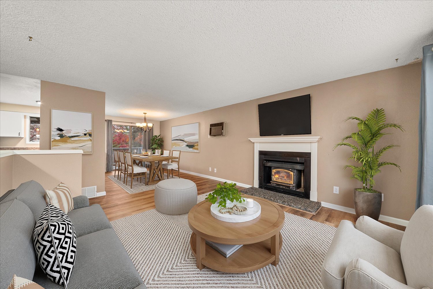 3421 S Myrtle St in Lincoln Heights South Hill Spokane WA 99223 living room with cozy wood-burning fireplace