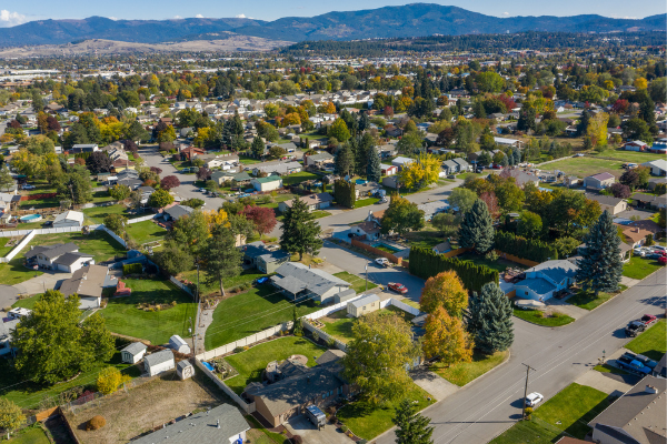 Aerial view of a neighborhood in Spokane