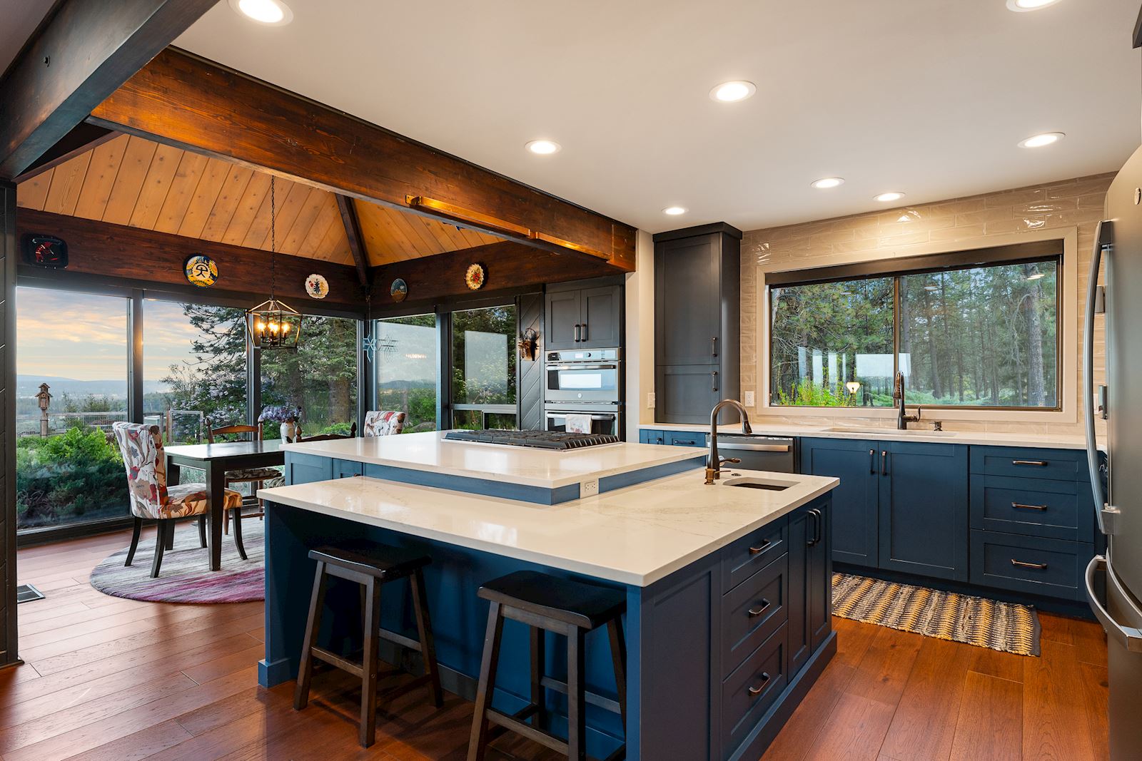 Modern gourmet kitchen with southern exposure at the Indian Bluff view property