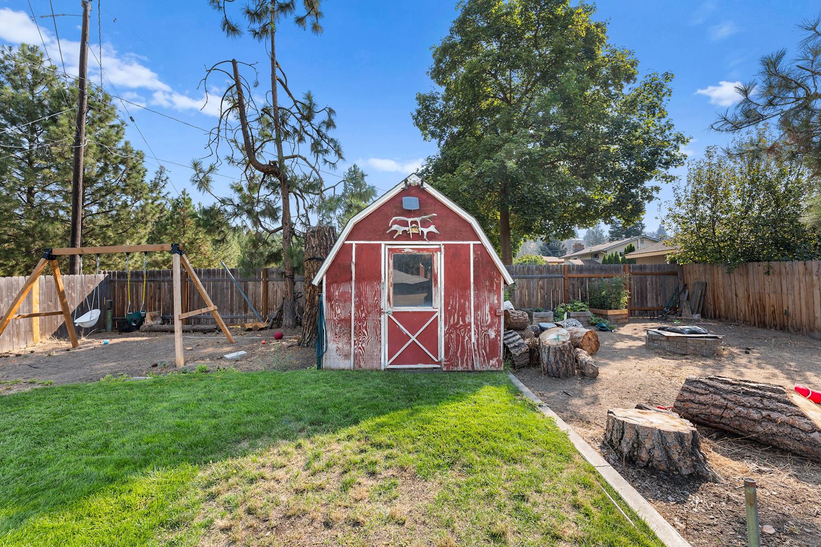 Fully fenced backyard with green lawn at 6516 N Hartley St in North Spokane WA 99208. Real estate listing by Team Dailey | John L. Scott Real Estate.