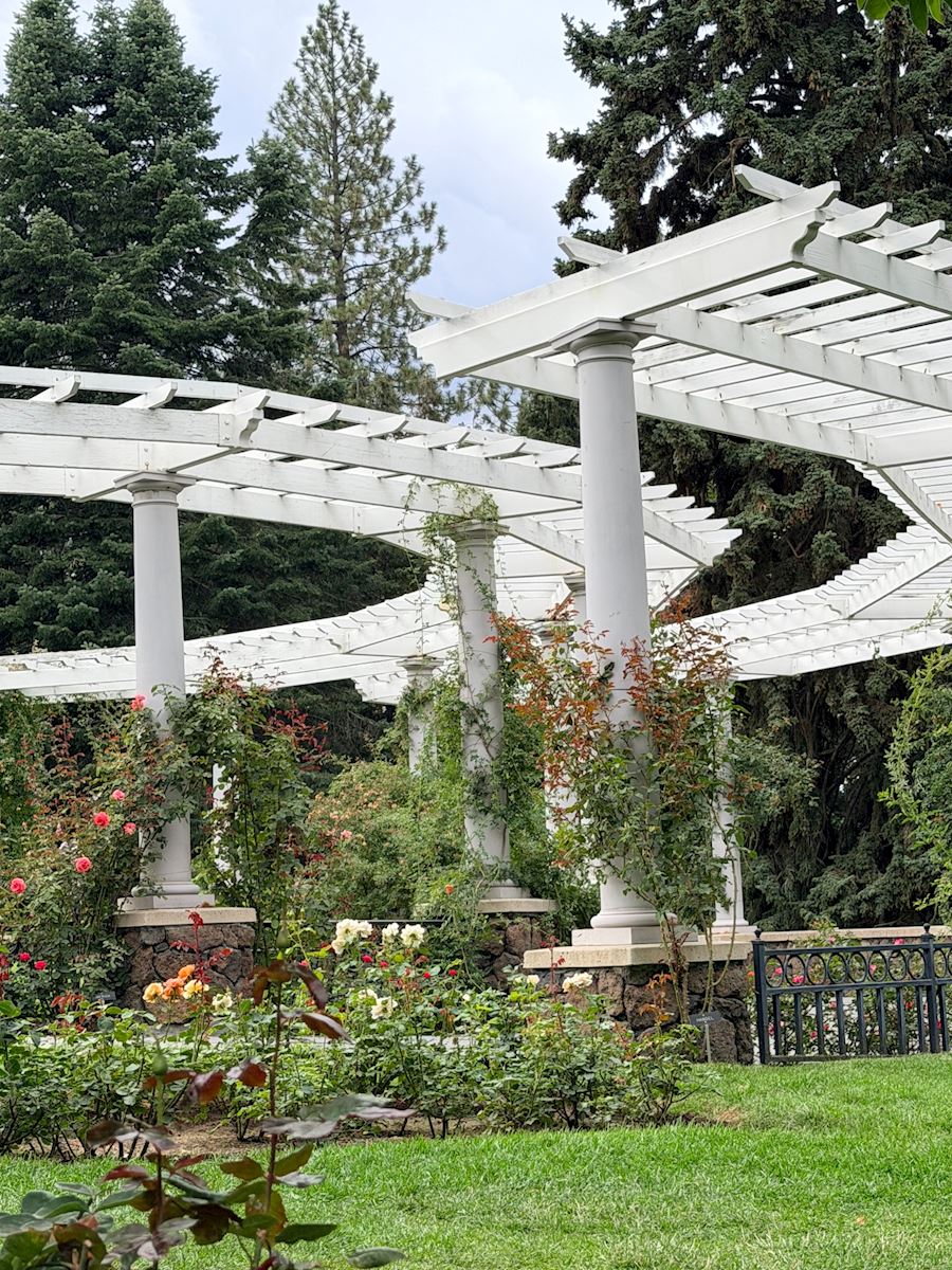 White garden pergola on Spokane’s South Hill